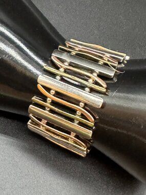 Mixed Metal Stretch Bracelet Silver, Gold, Copper Tones Edgy